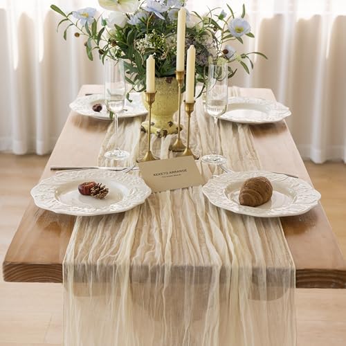 6Pcs Beige Cheesecloth Table Runner 120 Inches for Party Home Decorations - Image 4