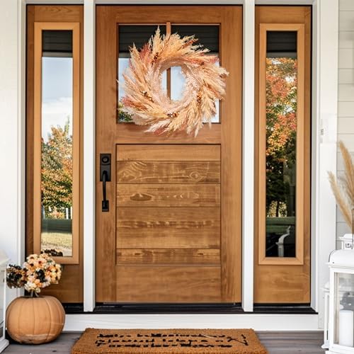 DecorbyHannah 24'' Neutral Fall Pampas Wreath with Lights for Front Door - Image 2