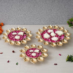 eCraftIndia Set of 3 Golden Metal Handcrafted Decorative Urlis Bowl for Floating Flowers - Diwali Decoration Items for Home Decor- Housewarming, Diwali Gift. - Image 2