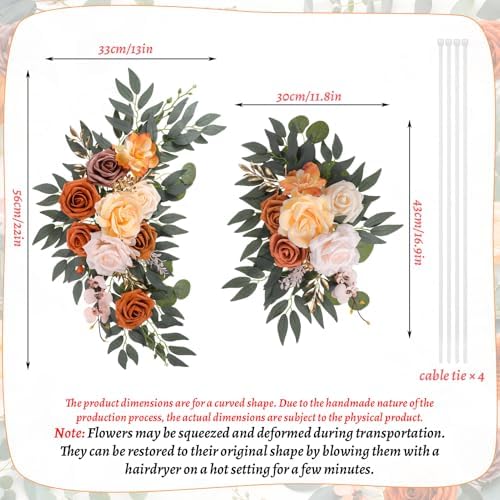 2 Pcs Fall Arch Flowers Swag Burnt Orange Rust Rose Garland Decor - Image 7