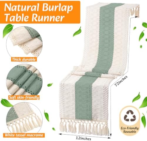6 Sets Dining Table Decoration Boho Placemat, Green, 12x72 - Image 4