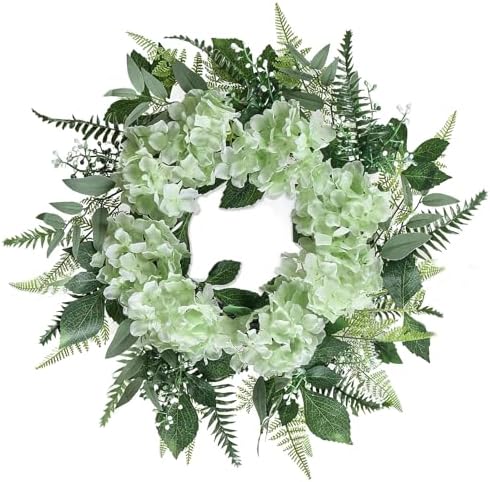 26 Inch Hydrangea Summer Wreaths for Front Door, Green Hydrangea Wreath by Unknown
