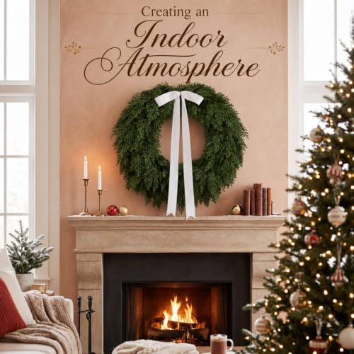 Jutom 2 Pack 22" Artificial Christmas Cedar Wreath with Soft Leaves & Ribbon, Realistic Cedar Wreath, Winter Greenery Pine Wreaths for Front Door, Wall, Window, Indoor Outdoor - Image 4