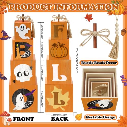 Chumia Fall Porch Outdoor Decor Stacked Pumpkin Ghost Boo Box for Halloween - Image 3