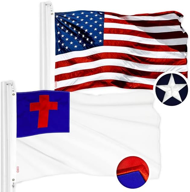 G128 Combo Pack: USA American Flag 3x5 Ft Embroidered Stars & Christian Flag 3x5 Ft Embroidered by G128LLC