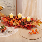 27.56" Fall Candle Holder Centerpiece, Thanksgiving Table Decor with Metal Candle Cups Large Foldable Autumn Leaves Pumpkins Candle Holder for Farmhouse Dining Table Mantel Home Party Decor - Image 5