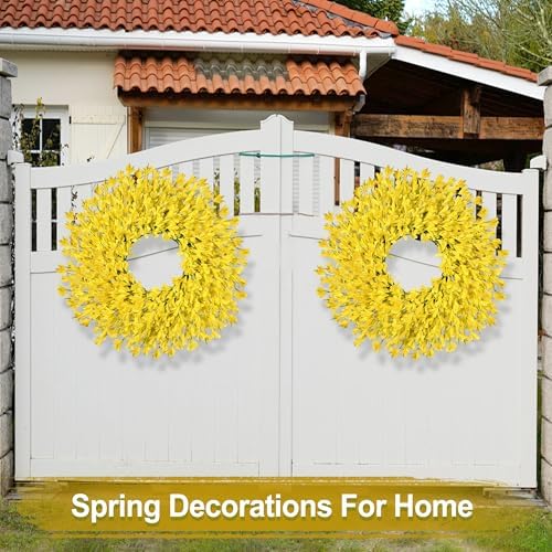 26 Inch Spring Wreaths for Front Door Large Easter Valentines Forsythia Floral Summer Spring Door Wreaths Outdoor All Season Spring Decorations for Home Porch Room Window Wall Farmhouse Decor (Yellow) - Image 6