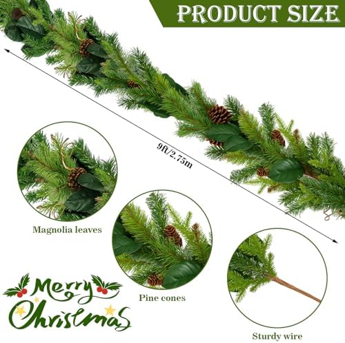 Giegxin 9 ft Magnolia Leaf Garland with Pinecone Christmas Greenery - Image 2