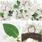 Briful Spring Wreaths for Front Door 18'' Fake Bougainvillea Flower Wreath Silk White Floral Hanging Wreath Outdoor Summer Wreath for Home Wall Fireplace Front Porch Patio Décor - Image 3