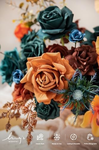 Ling's moment Artificial Wedding Fall Flowers Deluxe Combo, Teal & Orange - Image 3