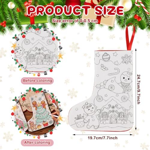 Zhanmai 24 Pcs Color Your Own Christmas Stocking Kit, Pastel Gingerbread - Image 2