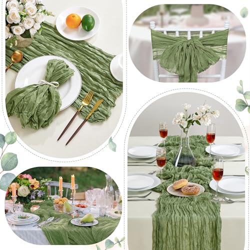 12 Pack Sage Green Cheesecloth Table Runner 35×120Inch Fall Boho Home Decor - Image 4