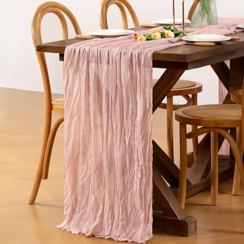 Dusty Pink Cheesecloth Table Runner Boho Wrinkled Gauze Table Runners - Image 2