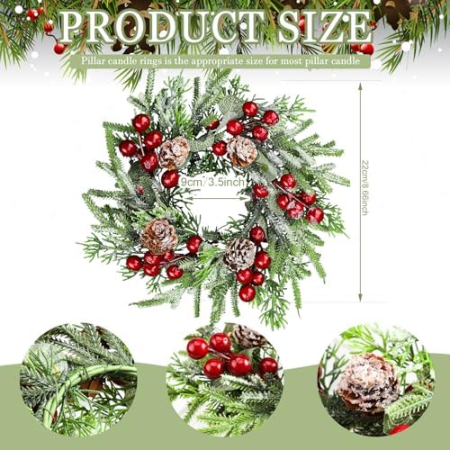 24 Pcs Christmas Candle Ring Wreath Small Kitchen Cabinet Table Decor - Image 3