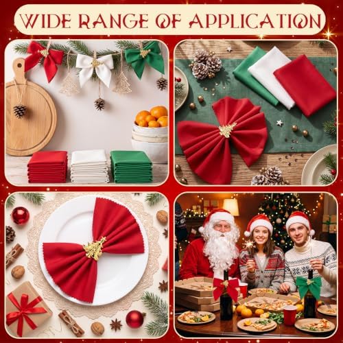 LemonRoad 36 Pcs Cloth Napkins and Napkin Ring Holders, Reusable Fabric for Table Decor Banquet Holiday Dinner Party Supply(Red,Bright Green,White,Christmas Tree) - Image 7