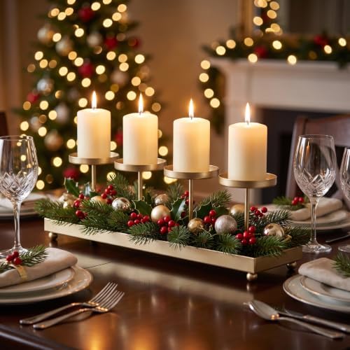 Seraphic Gold Iron 4-Pillar Candelabra – Elegant Tabletop Candle Holder Centerpiece for Weddings, Dining, Parties & Home Decor - Image 2