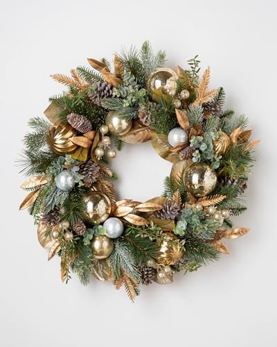 Balsam Hill | Artificial Christmas Wreath for Front Door | Un-lit Realistic Greenery | Indoor & Outdoor Christmas Decor (Gilded Forest 28") by BalsamHill