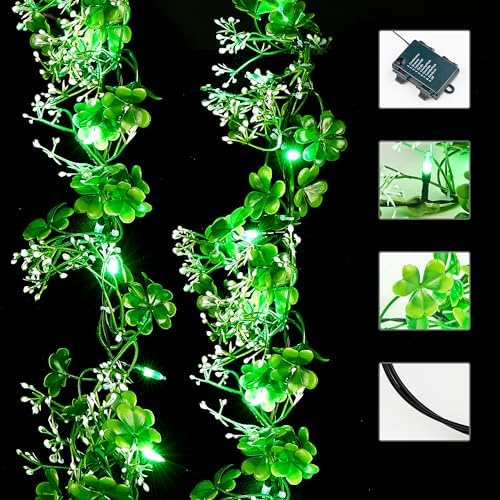 BlcTec 9.85 FT St Patrick's Day Garland with 50 LED Green Lights, Battery Operated Irish Garland Lights with 8 Lighting Modes & Waterproof for Home, Porch, Front Door, Table, Mantle Décor, 1Pack - Image 6