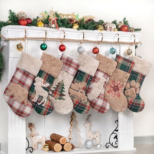 LUBOT New 3 Pack Christmas Stocking 20" Red Green Plush Plaid Mix and Match Classic Rustic Farmhouse Country Cotton Fireplace Hanging Xmas Stockings Decorations for Family Holiday Season Decor - Image 6
