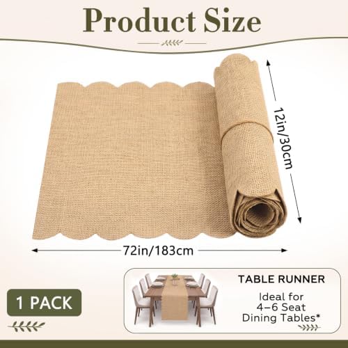 Jecery 6 Pack Scalloped Burlap Table Runners, 12 x 72 Inch - Image 2
