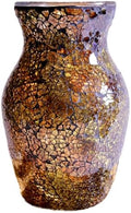 8" Amber Mosaic Vase with Gold Accents, Hand-Pasted Byzantine Glass Flower Vase, Vintage Decorative Centerpiece for Living Room, Foyer & Office by ZHIPINHUI