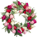 22 Inch Valentine's Day Wreath Artificial Valentines Wreaths for Front Door, Pink Floral Wreath with Green Leaves, Spring Home Decor for Wedding Holiday Window Wall Indoor Outdoor Decorations by CIROASES