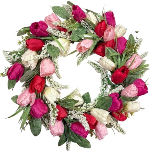 22 Inch Valentine's Day Wreath Artificial Valentines Wreaths for Front Door, Pink Floral Wreath with Green Leaves, Spring Home Decor for Wedding Holiday Window Wall Indoor Outdoor Decorations by CIROASES