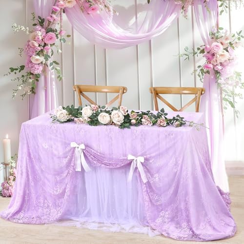 Sheer Lace Tablecloth Floral 6pcs Table Fabric 60x120Inch for Rustic Party - Image 5