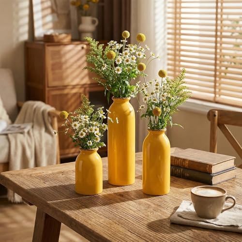 3Pcs Yellow Ceramic Vases, Decorative Vases for Modern Farmhouse - Image 5