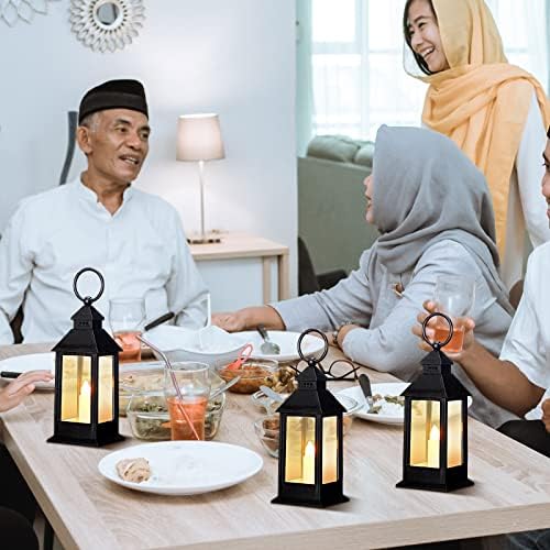 Hoolerry 24set Mini Lantern with LED Candle Halloween Wedding Decor, Black - Image 3
