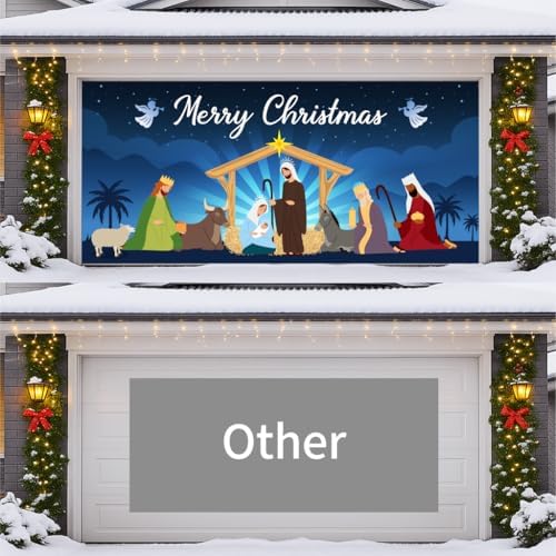 Garage Door Christmas Cover 7x16FT: Garage Nativity Scene Decorations with Bar Magnets & Ropes, Holiday Garage Door Banner Decorative Xmas for Indoor Outdoor [Include Installation Instructions] - Image 4