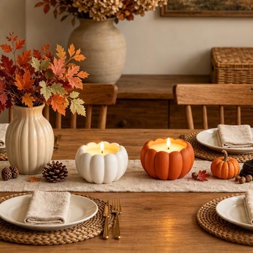 Fall Decor, Fall Decorations for Home - Terracotta Flameless Pumpkin Candle - Image 6