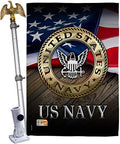 HS137035-BO-02 US Navy Americana Military Decorative Vertical House Flag Set, 28"x 40" w/Flagpole, Multi-Color by Unknown