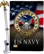 HS137035-BO-02 US Navy Americana Military Decorative Vertical House Flag Set, 28"x 40" w/Flagpole, Multi-Color by Unknown