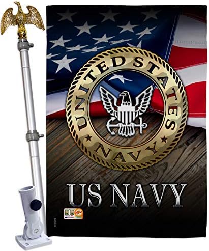 HS137035-BO-02 US Navy Americana Military Decorative Vertical House Flag Set, 28"x 40" w/Flagpole, Multi-Color by Unknown
