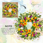 ICX 24" Spring Summer Wreaths for Front Door, Artificial Floral Wreath with Orchids Tulips Green Foliage for Indoor Outdoor wall Festival Home Farmhouse Wedding Decor - Image 4