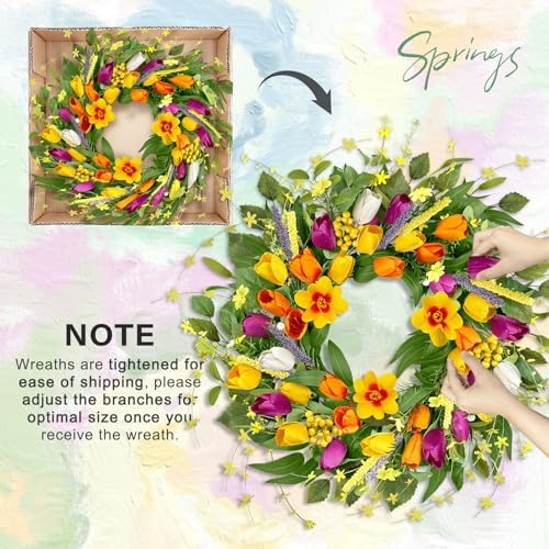 ICX 24" Spring Summer Wreaths for Front Door, Artificial Floral Wreath with Orchids Tulips Green Foliage for Indoor Outdoor wall Festival Home Farmhouse Wedding Decor - Image 4