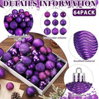 Lunmon 64 Pcs Purple Christmas Ball Ornaments 1.57/1.97/2.36 Inch - Image 5