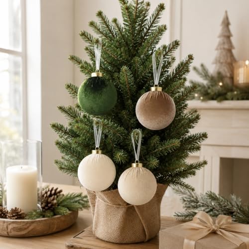 15 Pcs 3.15" Green and Brown Velvet Balls Ornaments for Christmas Tree - Image 6