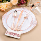 Bestluck 350PCS Rose Gold Disposable Dinnerware for 50 Guests - Image 4