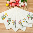 Tioncy 12 Pcs Christmas Floral Cloth Napkins Decorations Bulk Embroidered Wildflower Dinner Napkins Tea Cocktail Party Gifts Xmas Stocking Stuffers for Holiday Table Decor (White) - Image 6