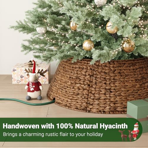 ELYKEN 28 Inch Woven Rattan Christmas Tree Collar, 5-Piece Xmas Tree Skirt - Image 4