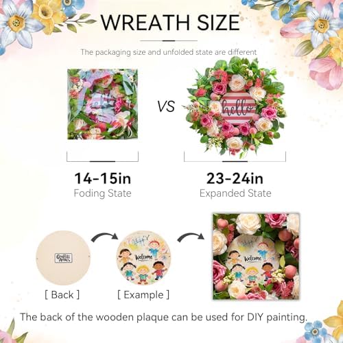 Spring Summer Wreaths for Front Door Outside, 24 Inch Peony & Rose Floral Summer Wreath with Pink Peach Farmhouse Door Decor, Spring Wreaths for Front Door, Spring Door Wreath for Front Door Outside - Image 5
