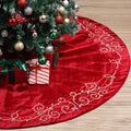 60inch Extra Large Christmas Tree Skirt Red Luxury Velvet Plush Fur Skirts Baroque Tree Skirts with Gold Embroidered Pearls and Crystals Trees Skirt for Christmas Holiday Party Home Decorations by QOUBAI