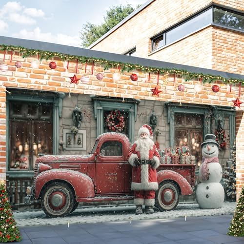 Vintage Truck Christmas Banner 16x7 Ft - Retro Santa and Snowman for 2 Car Garage Nostalgic Decor - Image 6