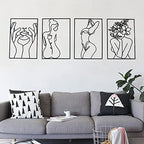 Glamativity 4 Pack Black Wall Art Décor, Minimalist Décor Single Line Art Wall Décor, Real Metal Wall Art, Woman's Body Shape Abstract Wall Art, for Kitchen Bedroom Living Room by MetalWallD%C3%A9cor-MakeYourHomeAmazing