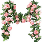 FiveSeasonStuff Amaranth Pink Artificial Rose Garlands, Four Separate Faux Flower Vines with Greenery by FiveSeasonStuff