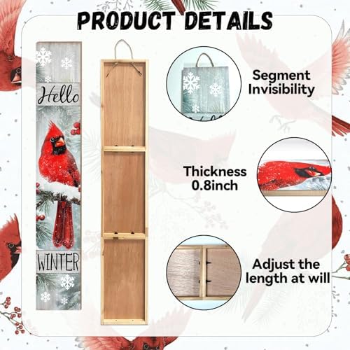 Winter Porch Sign, Christmas Sign for Front Porch, Cardinal Bird Wooden Sign Yard, Vertical Wood Sign Standing for Patio Front Door Porch, Hello Winter Holiday Home Party Entryway Yard Wall Decor Indoor Outdoor, 47x8 inch - Image 7