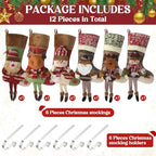 Foaincore Vintage Christmas Stocking 6 Pack 18 Inches with 6 Pieces Zinc Alloy Stocking Holders Fireplace Adjustable Holders for Family Holiday Mantel(Snowman) - Image 4