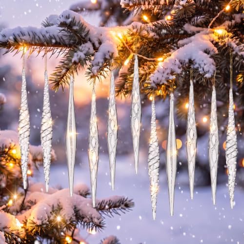 Seematn 18 Pcs Clear Christmas Glass Ornaments Icicle Drop Ornaments - Image 2